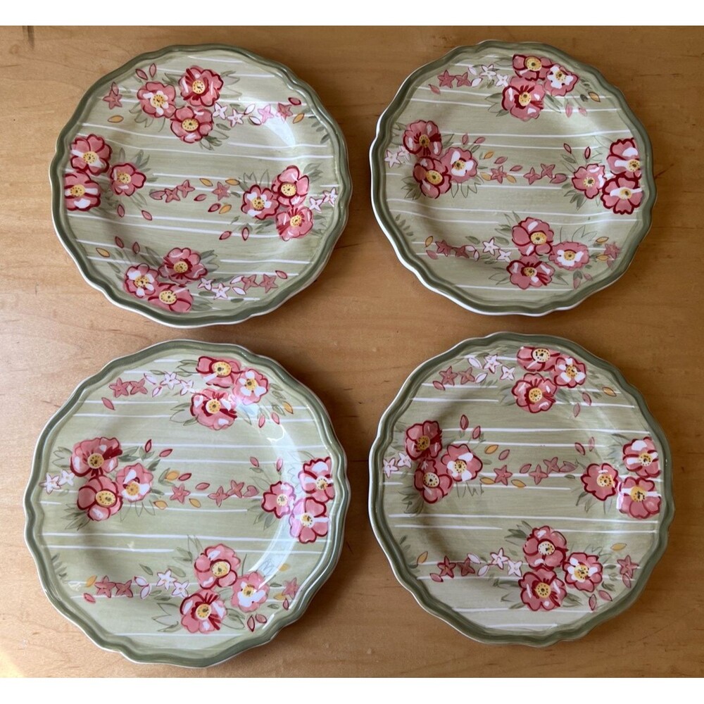 Pier 1 Audrey 8.5” Lunch Salad Plates Earthenware Hand Painted Floral Set (4)